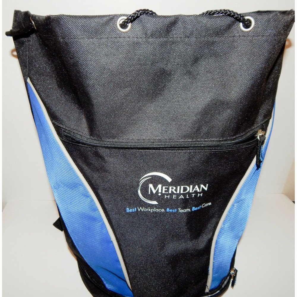 Logomark Meridian Health Branded Cooler Backpack Draw-String Duffle Bag Black